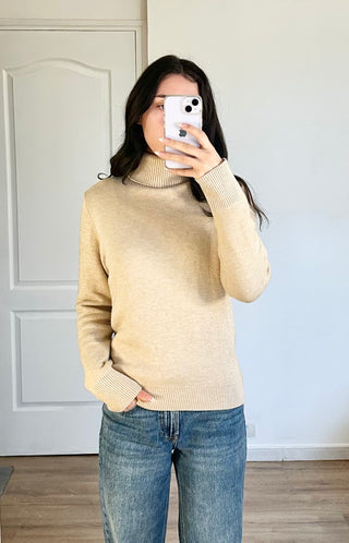 Pull thermique col roulé beige