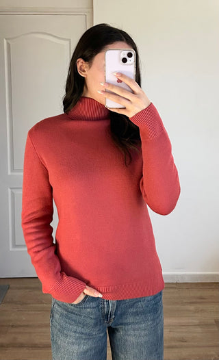 Pull thermique col roulé framboise